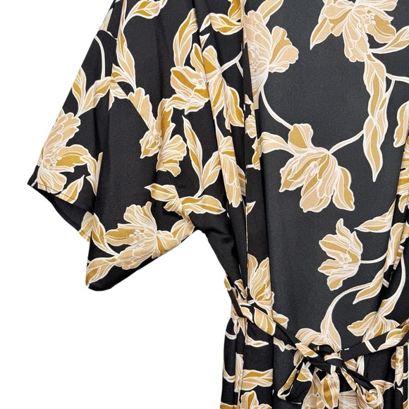 Maison Du Soir Black Floral Luxury Women’s Kimono Silky Tie Front Robe Sz L/XL - Picture 5 of 14